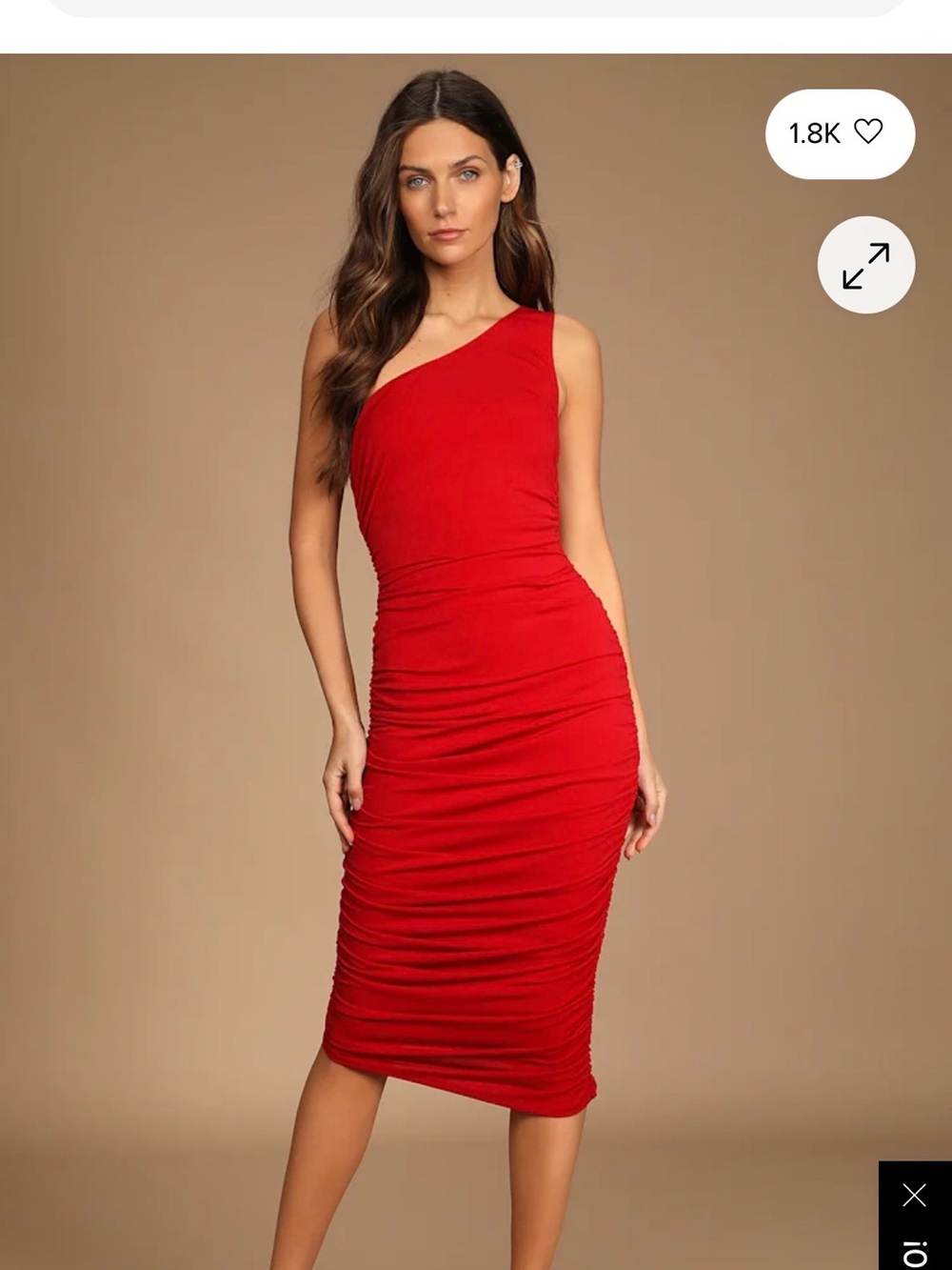 NWOT Lulu's Scarlet One-Shoulder Ruched Midi Dress